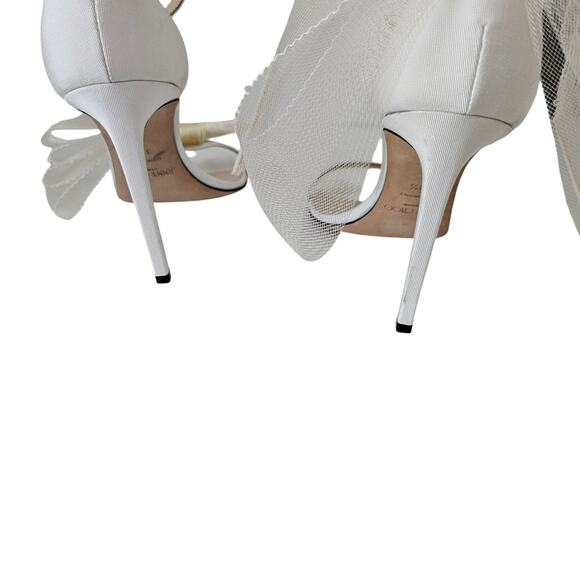 Jimmy Choo Aveline 100 Bow Heel Sandal Size 38.5 US 8.5 Ivory White Bridal - Picture 3 of 8